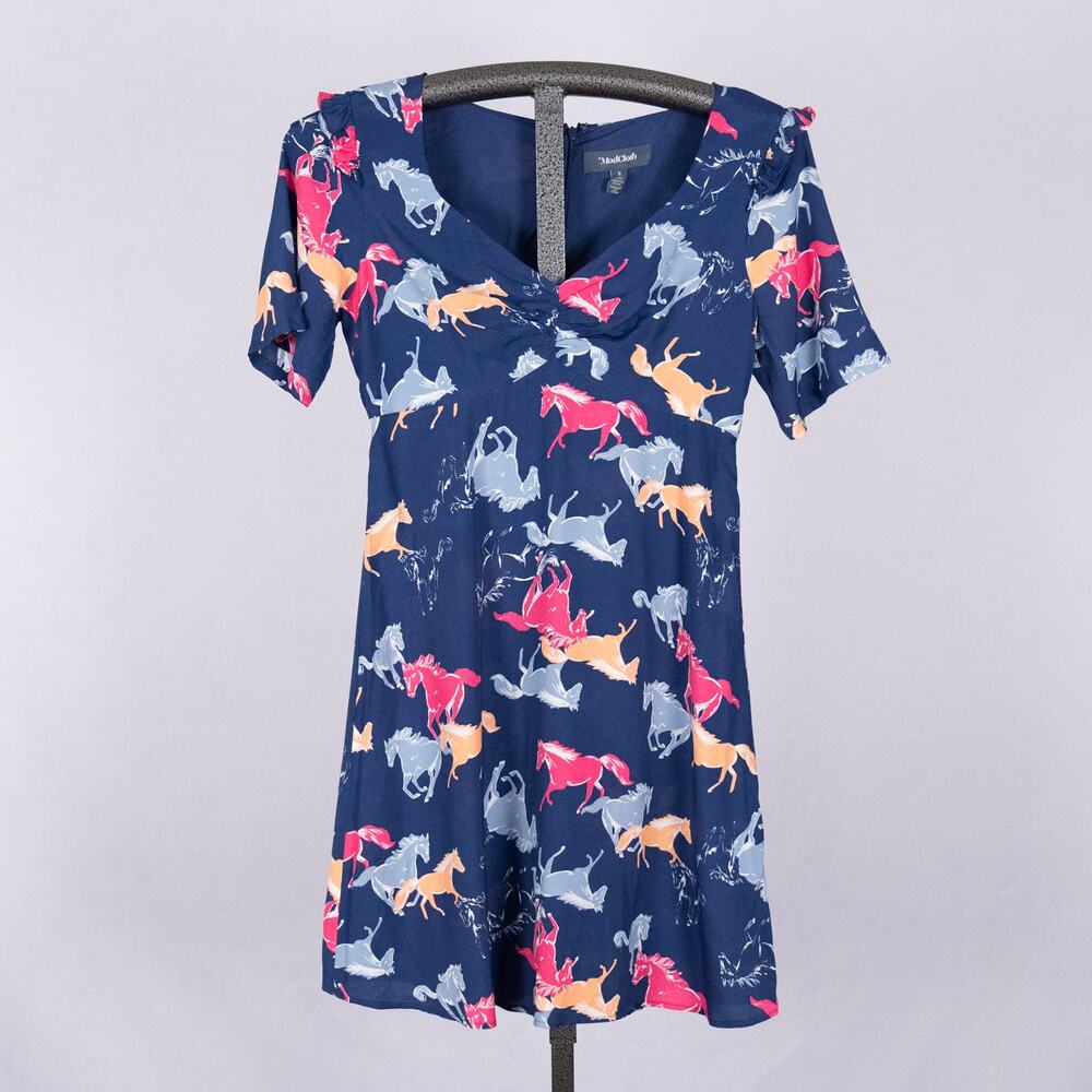 ModCloth Women's Size SMALL Neon Stampede Dress Ruffle Festival Western Skater - Picture 1 of 6
